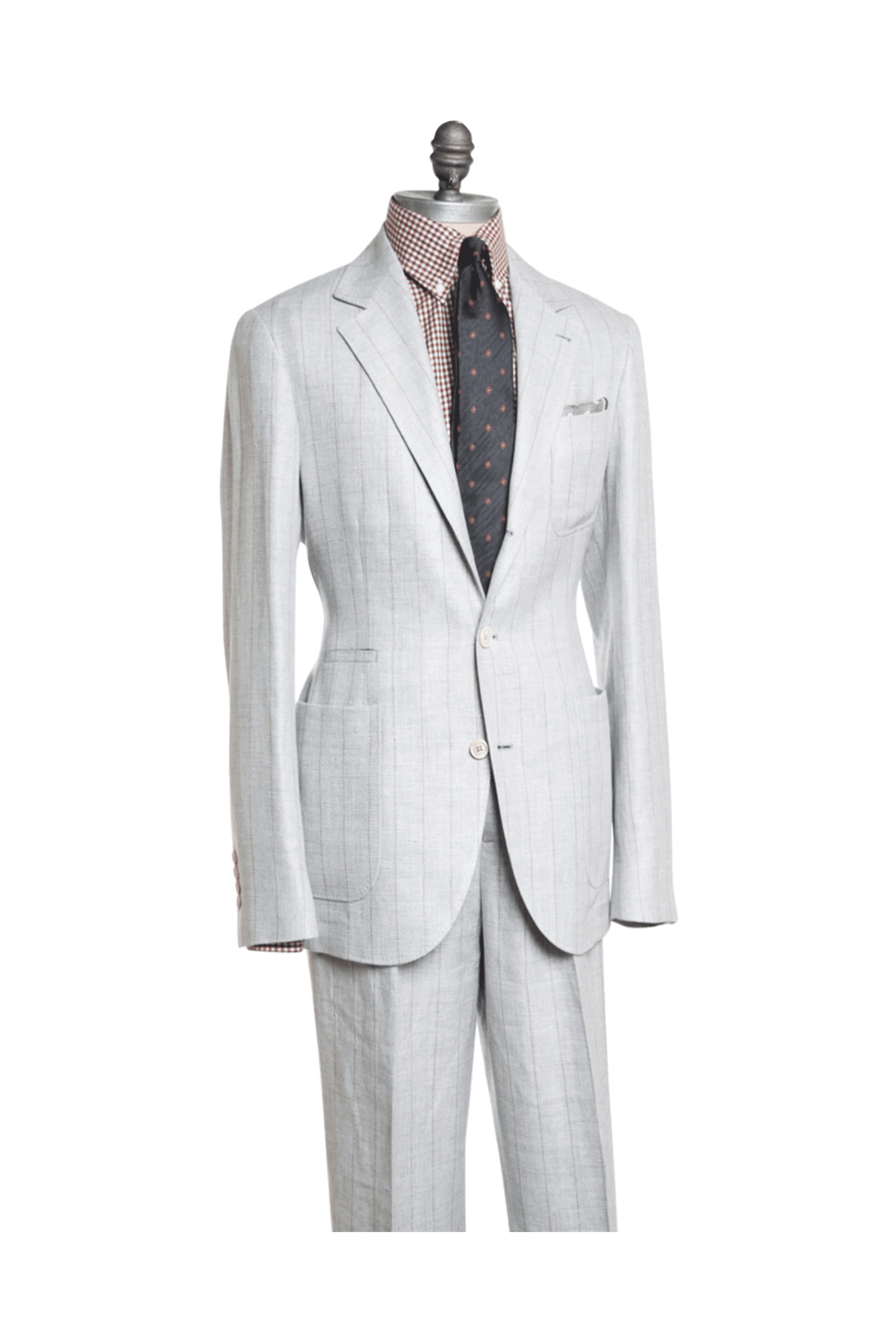 Brunello Cucinelli - Grey and Brown Pinstriped Linen Blend Suit