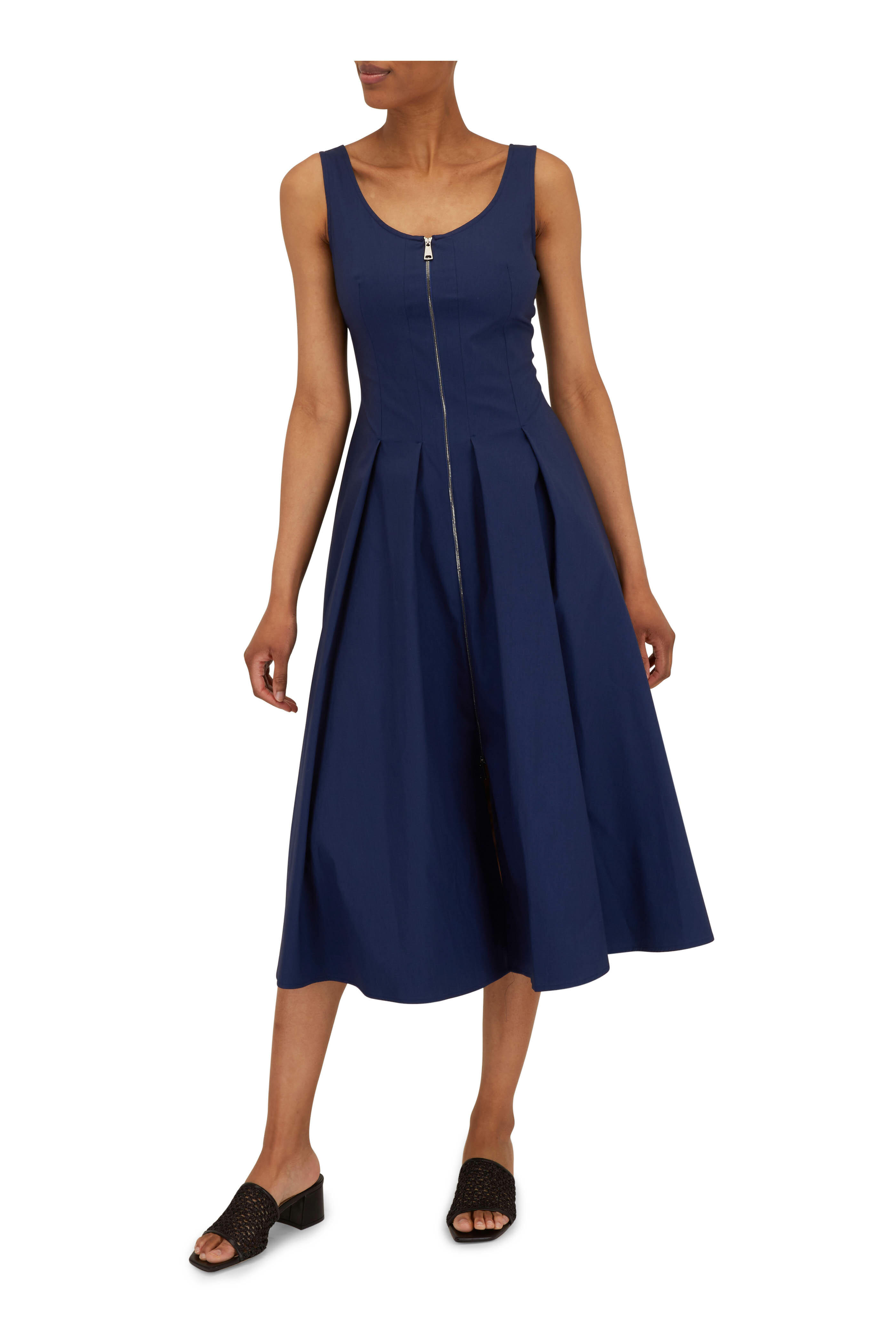 Antonelli - Lenticchia Navy Blue Front Zip Sleeveless Dress