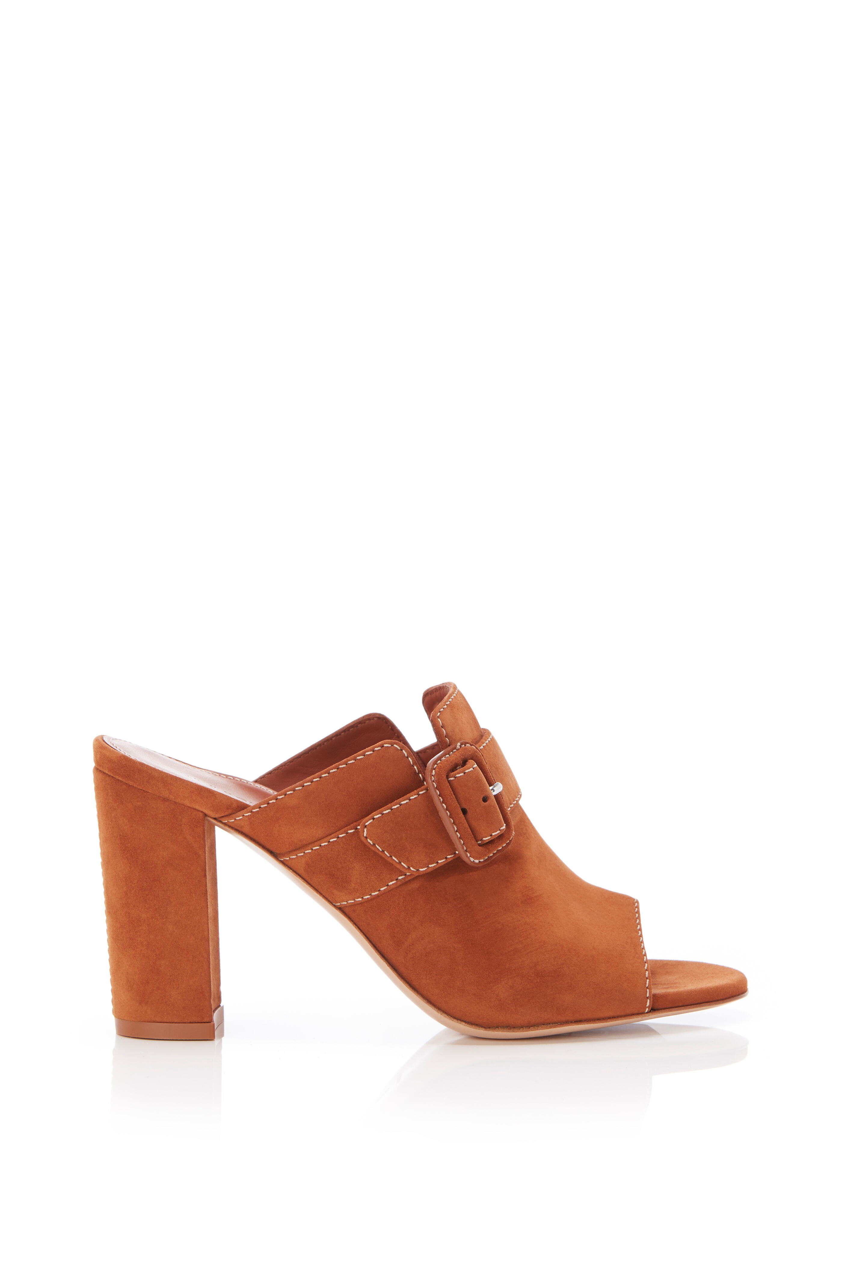 Marion Parke - Lidia Camel Suede Peep Toe Mule, 85mm