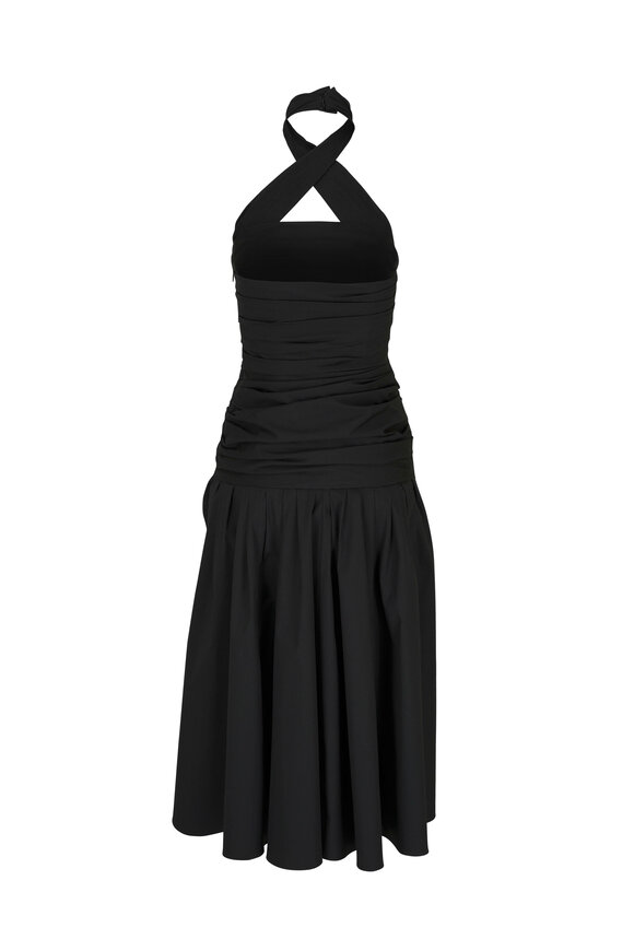 Carolina Herrera - Black Gathered Halter Midi Dress