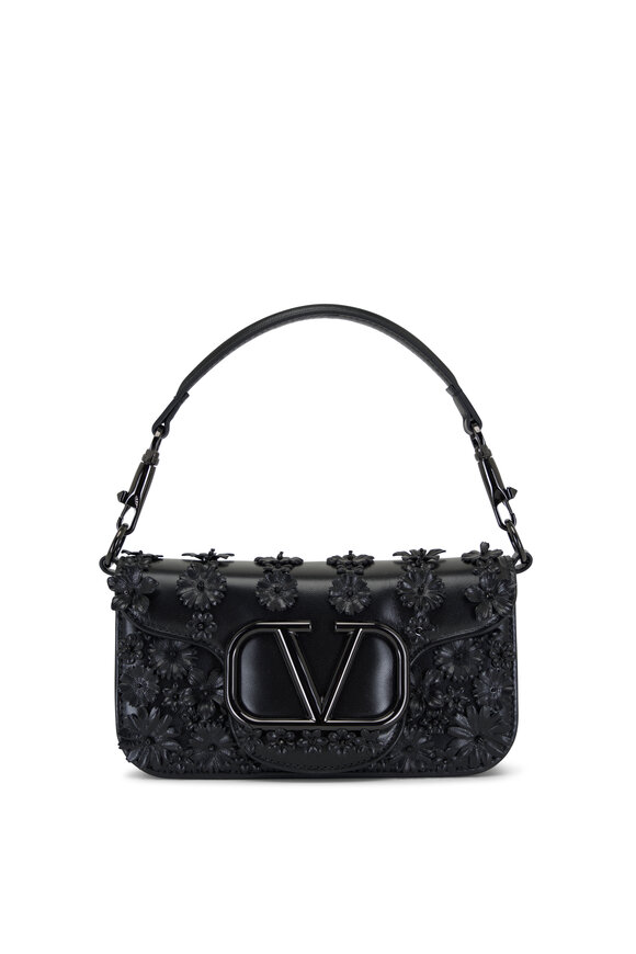 Valentino Garavani VLogo Black Leather Loco Flowers Chain Bag