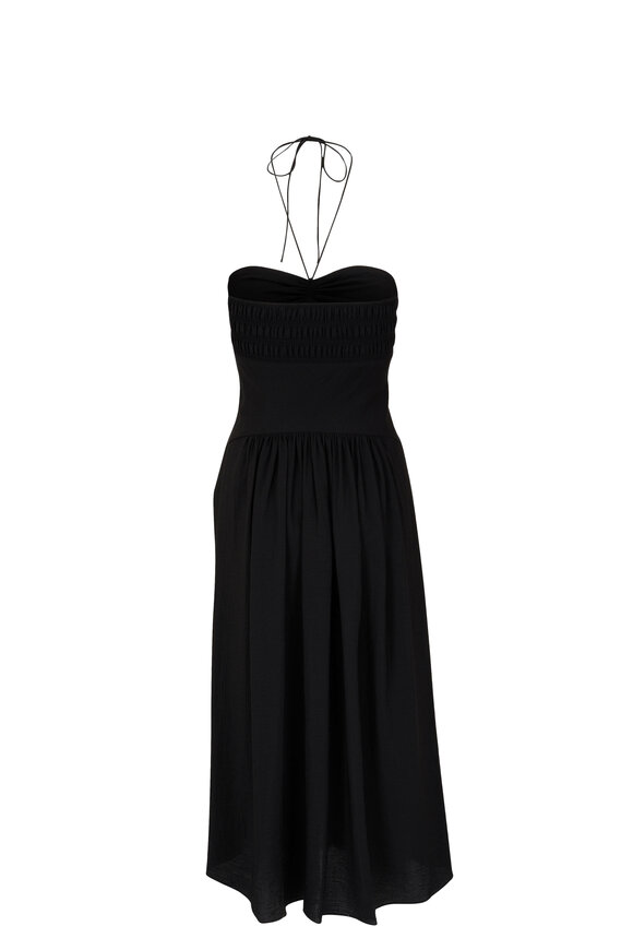 Vince - Black Ruched Halter Dress 