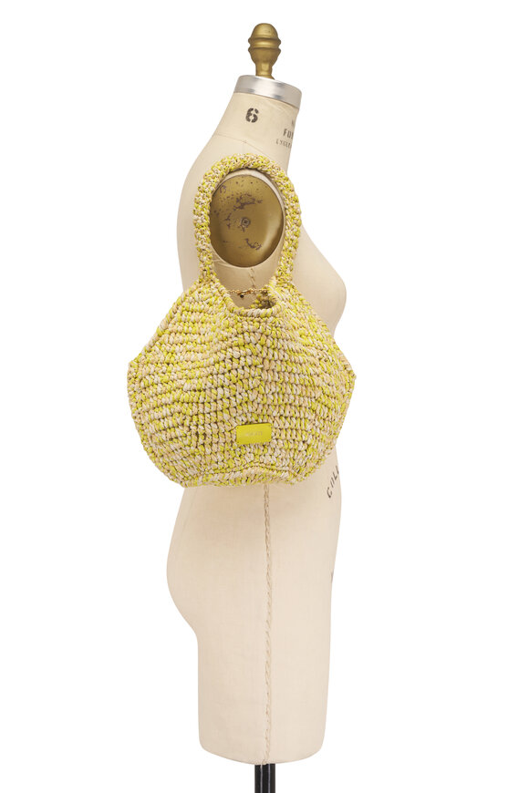 Khaite Mini Lotus Citron & White Raffia Tote - view 5