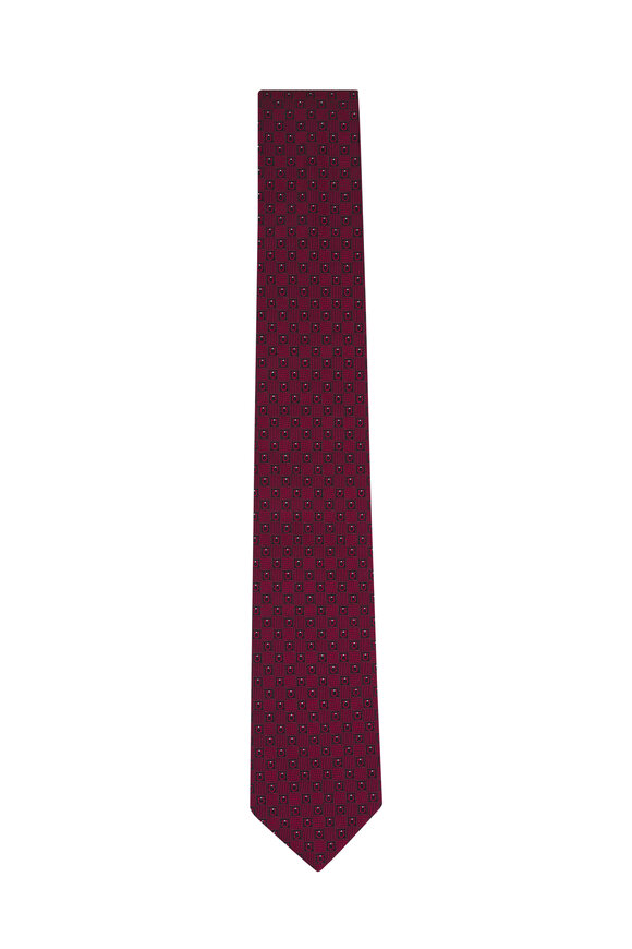 Ferragamo Red Mini Logo Check Silk Necktie - view 1