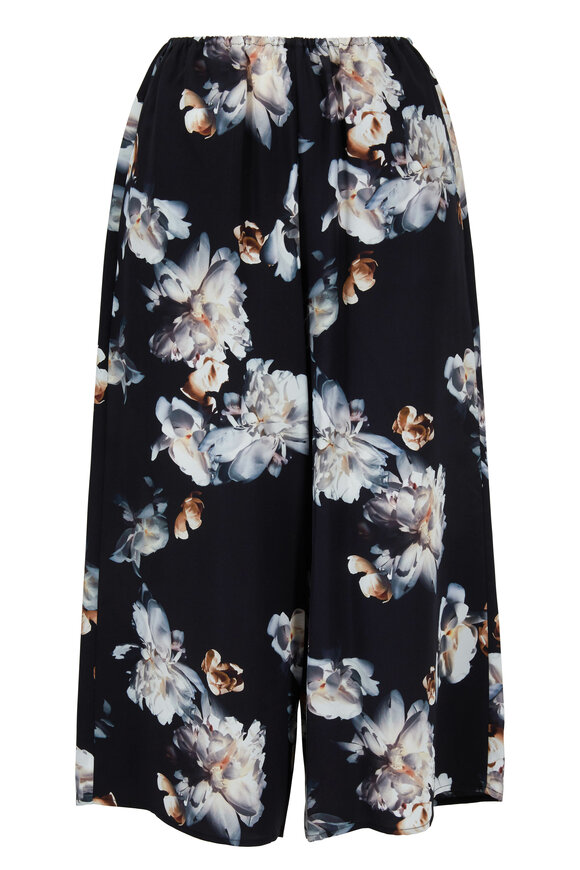 Vince - Black Silk Peony Print Pull-On Culottes