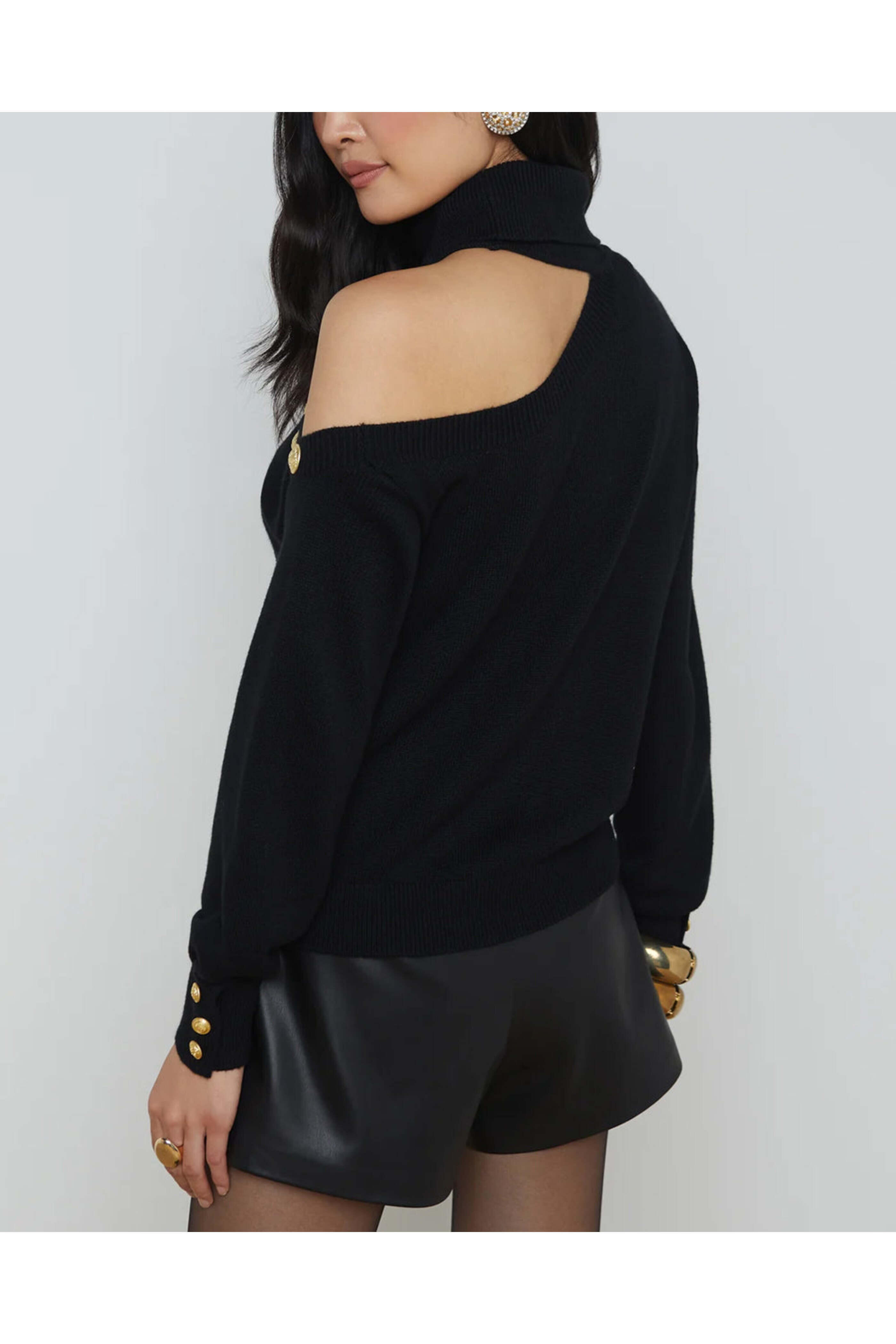 L'Agence - Black Cutout Shoulder Brixie Turtleneck