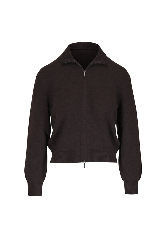 Loro Piana Parksville Chocolate Cashmere Zip Cardigan - view 1