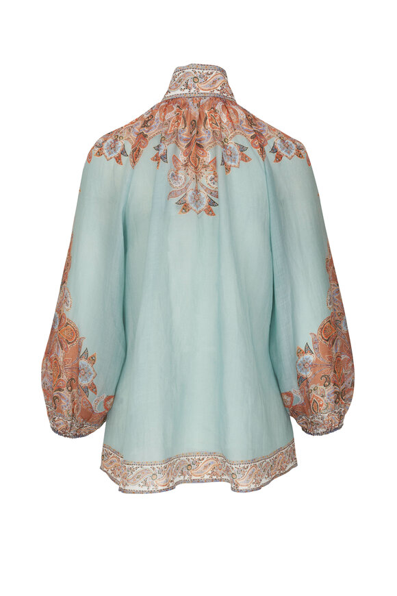 Zimmermann - Devi Mint Paisley Billow Sleeve Blouse