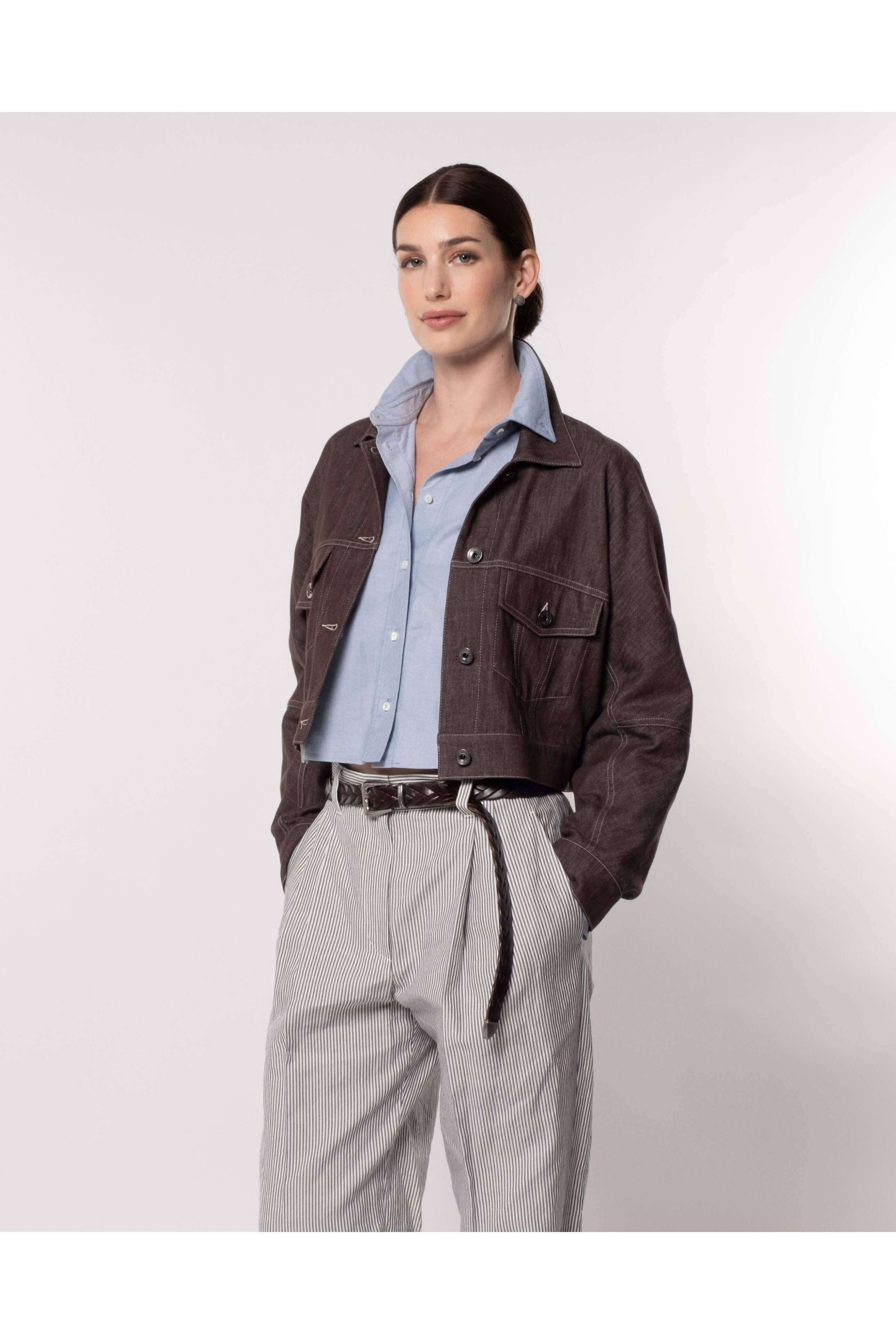 Brunello Cucinelli - Panama and Khaki Denim Cropped Jacket