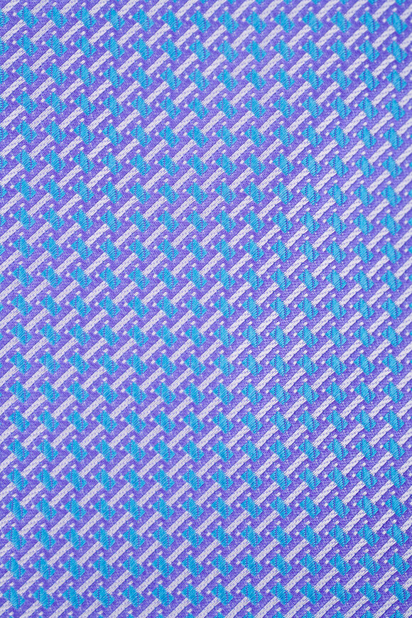 Eton - Purple & Light Blue Geometric Print Silk Necktie 