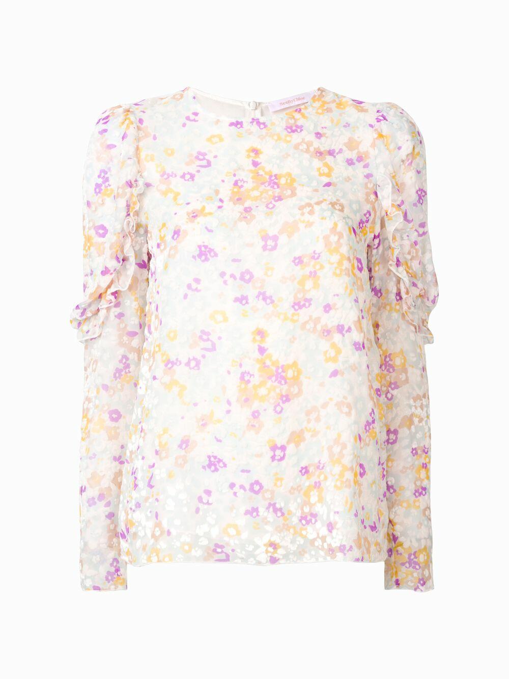 See by Chloé - Multicolor Silk Ruffle Sleeve Top
