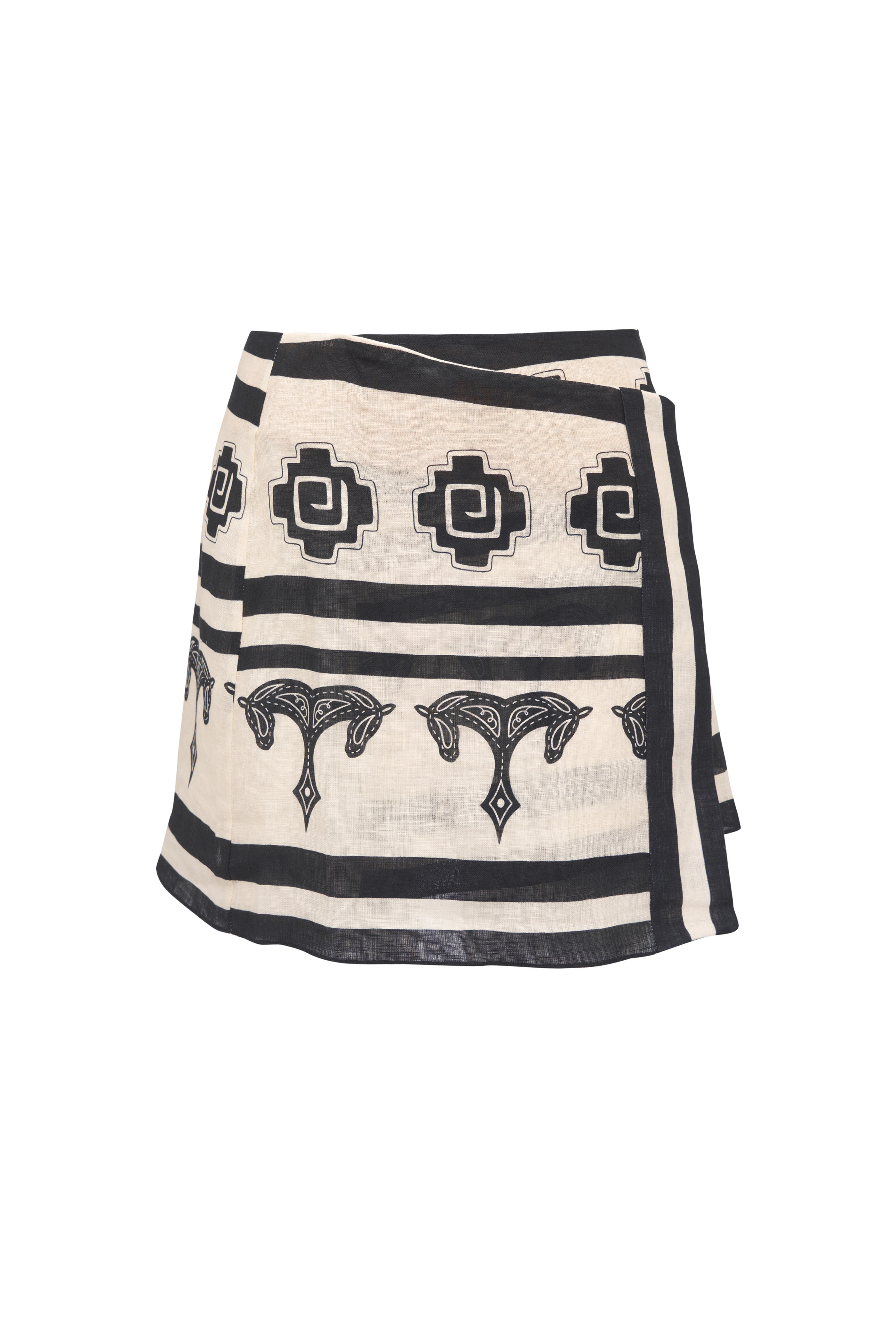 Johanna Ortiz - Roots Ecru & Black Linen Wrap Skirt