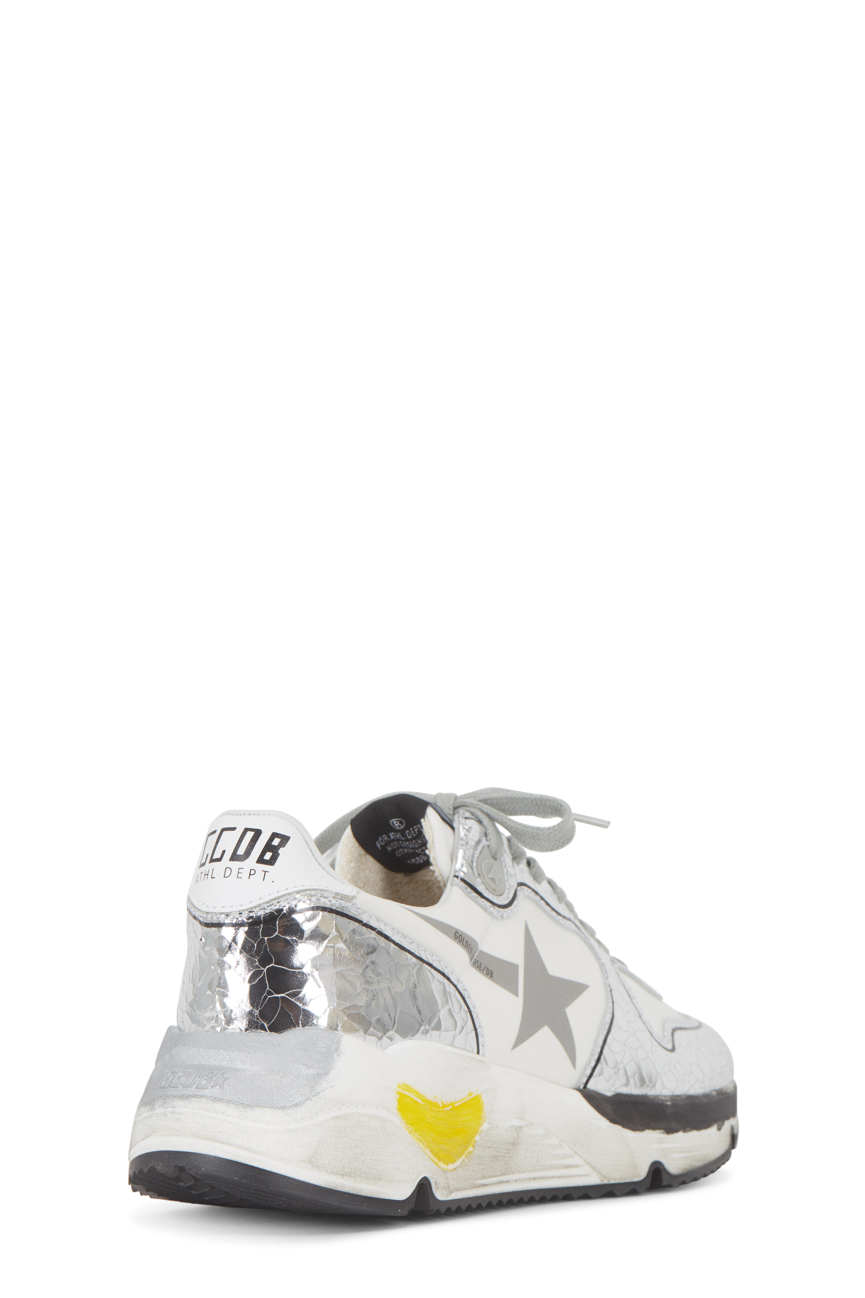 Golden Goose - White & Crackled Silver Leather Running Sneaker
