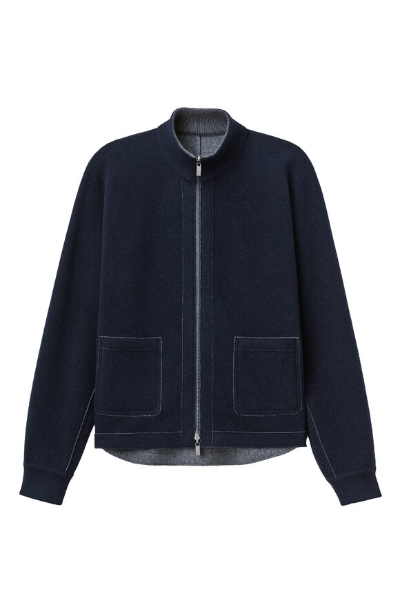 Lafayette 148 New York Ink & Nickel Melange Wool Reversible Bomber Jacket - view 1