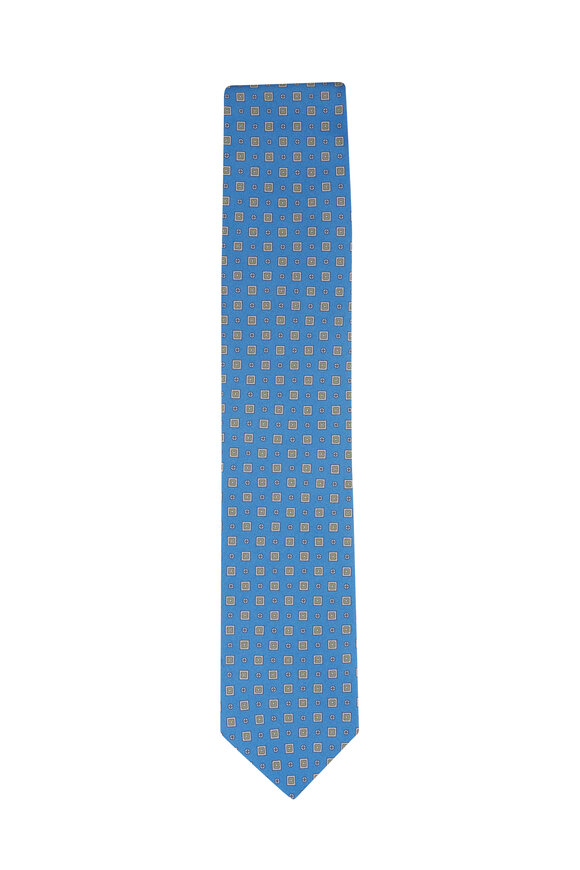 Eton Bright Blue Medallion Floral Print Silk Necktie - view 1