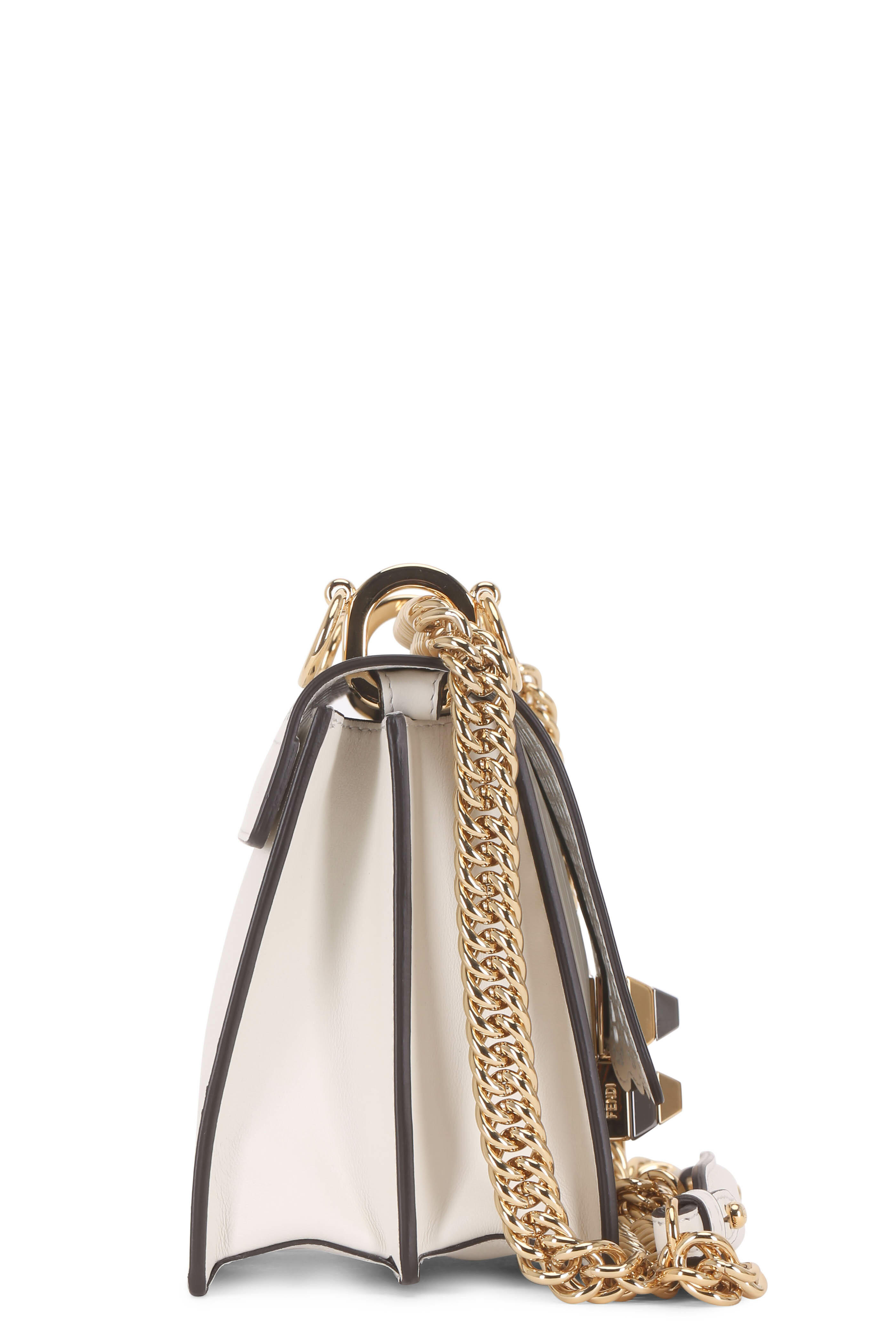 Fendi - Kan I White Laser-Cut Leather Chain Small Bag