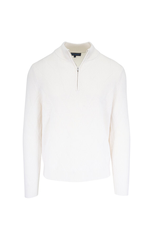 Patrick Assaraf Off White Diamond Twill Quarter Zip - view 1