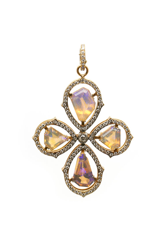 Sylva & Cie - Gold Opal Cross Diamond Pendant