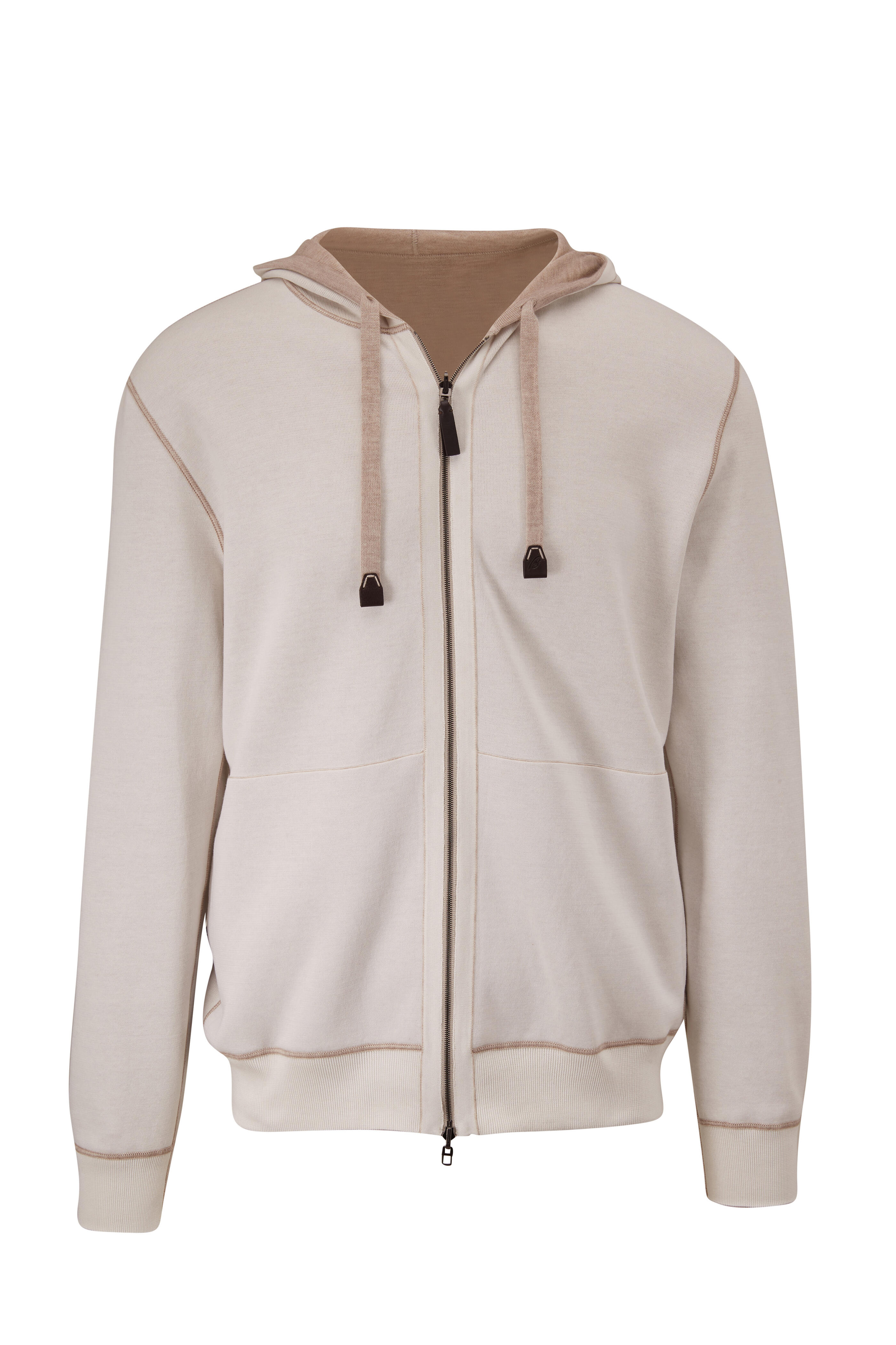 Brioni - Tan & Cream Reversible Zip Hoodie | Mitchell Stores