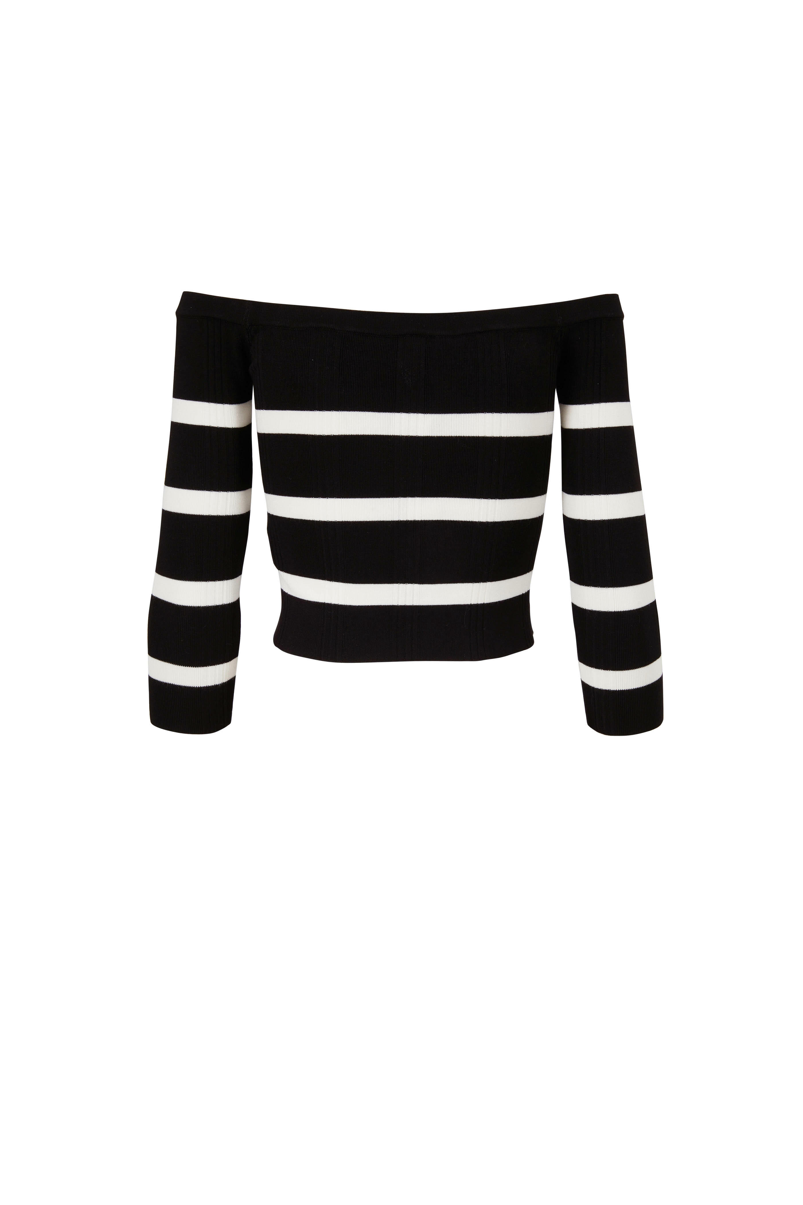 L'Agence - Conner Black & Ivory Stripe Off-The-Shoulder Top