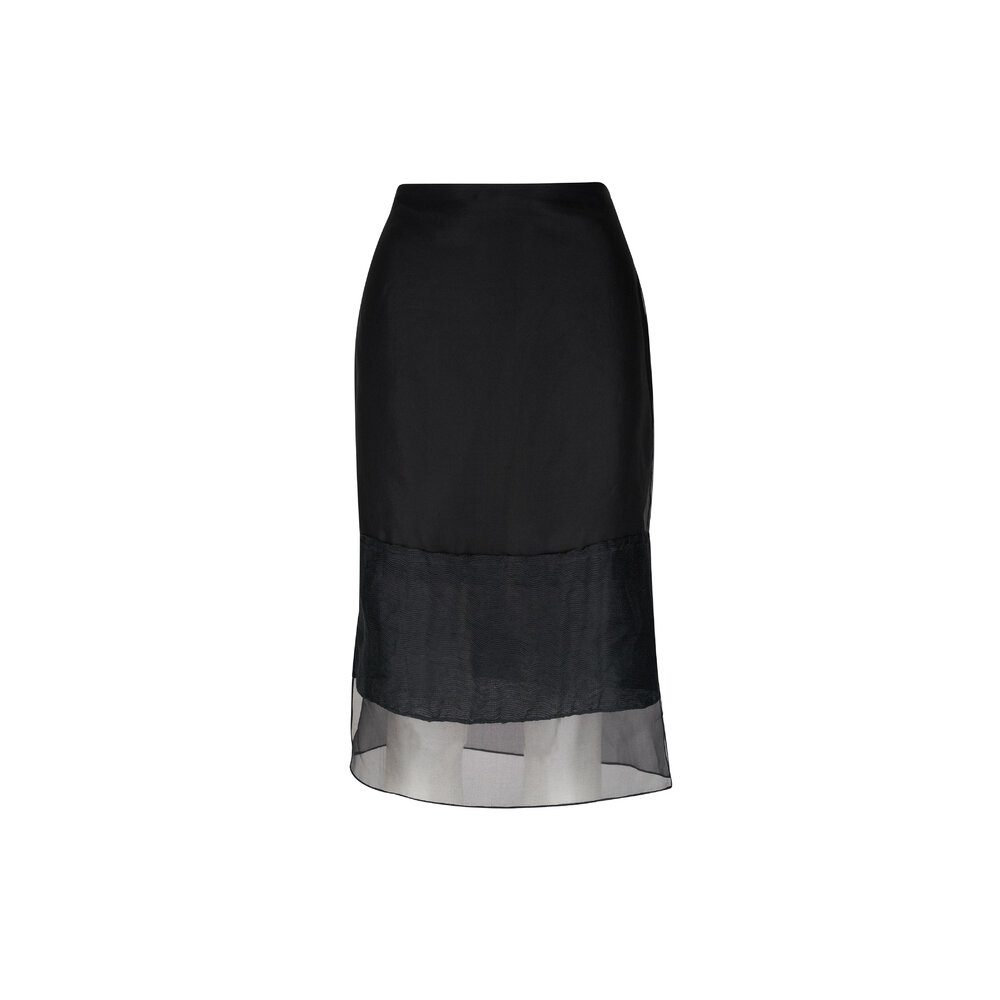 ワンピース KHAITE Women Mid Skirts Khaite - Alleta Sheer Paneled Black Silk Midi Skirt