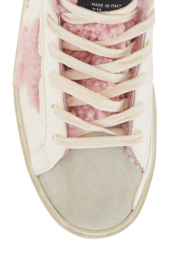 Golden Goose - Hi Star White & Pink Shearling Sneaker