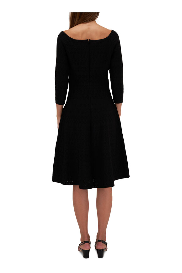 Carolina Herrera - Black Bateau Neck Knit Flare Midi Dress