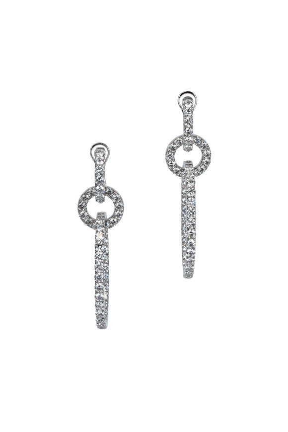 Kai Linz - 18K White Gold Triple Diamond Drop Hoop Earrings