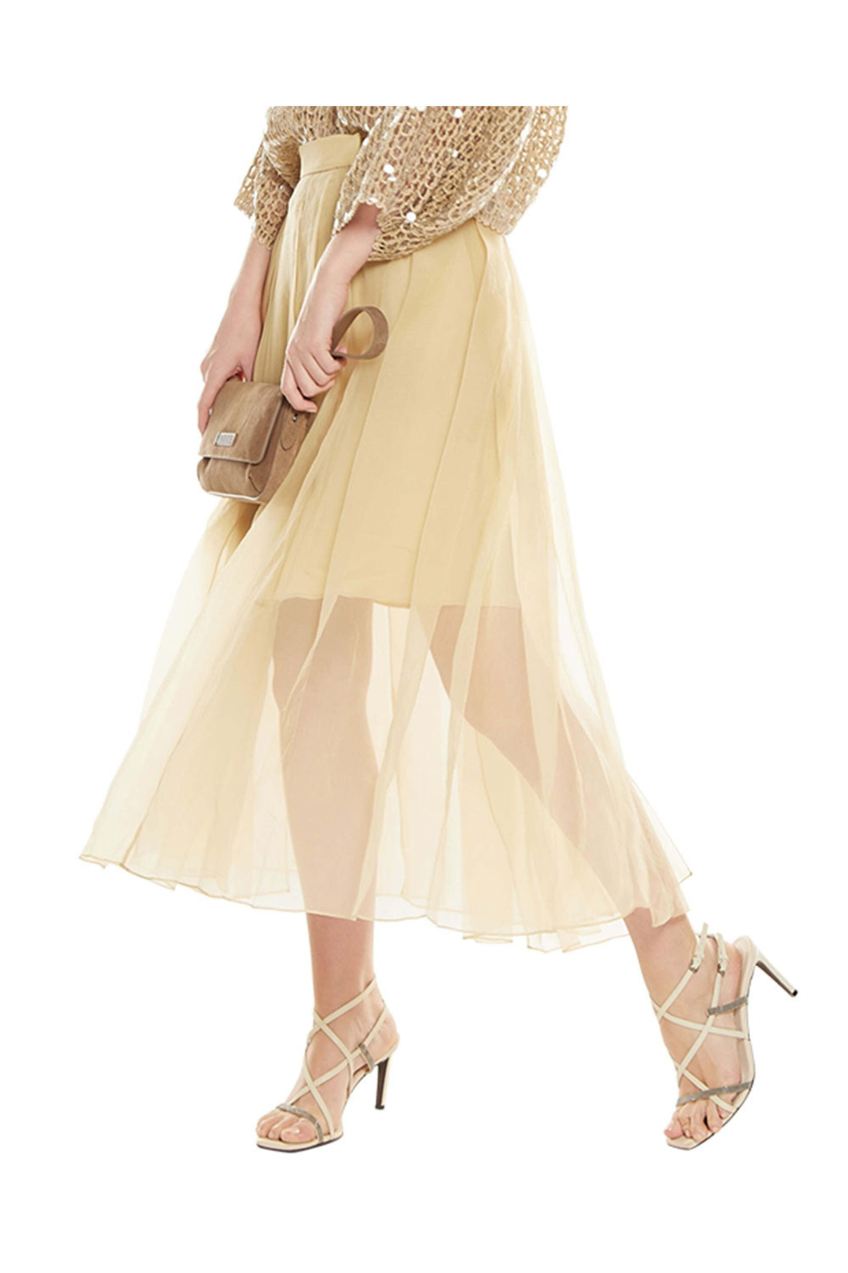 ブルネロクチネリ Brunello Cucinelli Silk Midi Skirt Brunello Cucinelli Crispy silk pleated midi skirt with shiny