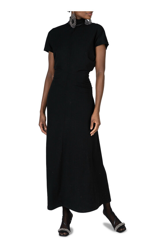 Brunello Cucinelli - Black Short Sleeve Mock Neck Jersey Dress 