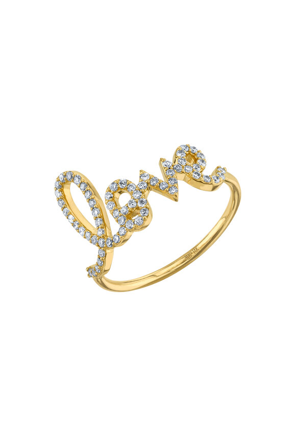 Sydney Evan 18K Yellow Gold Script "Love" Ring - view 2