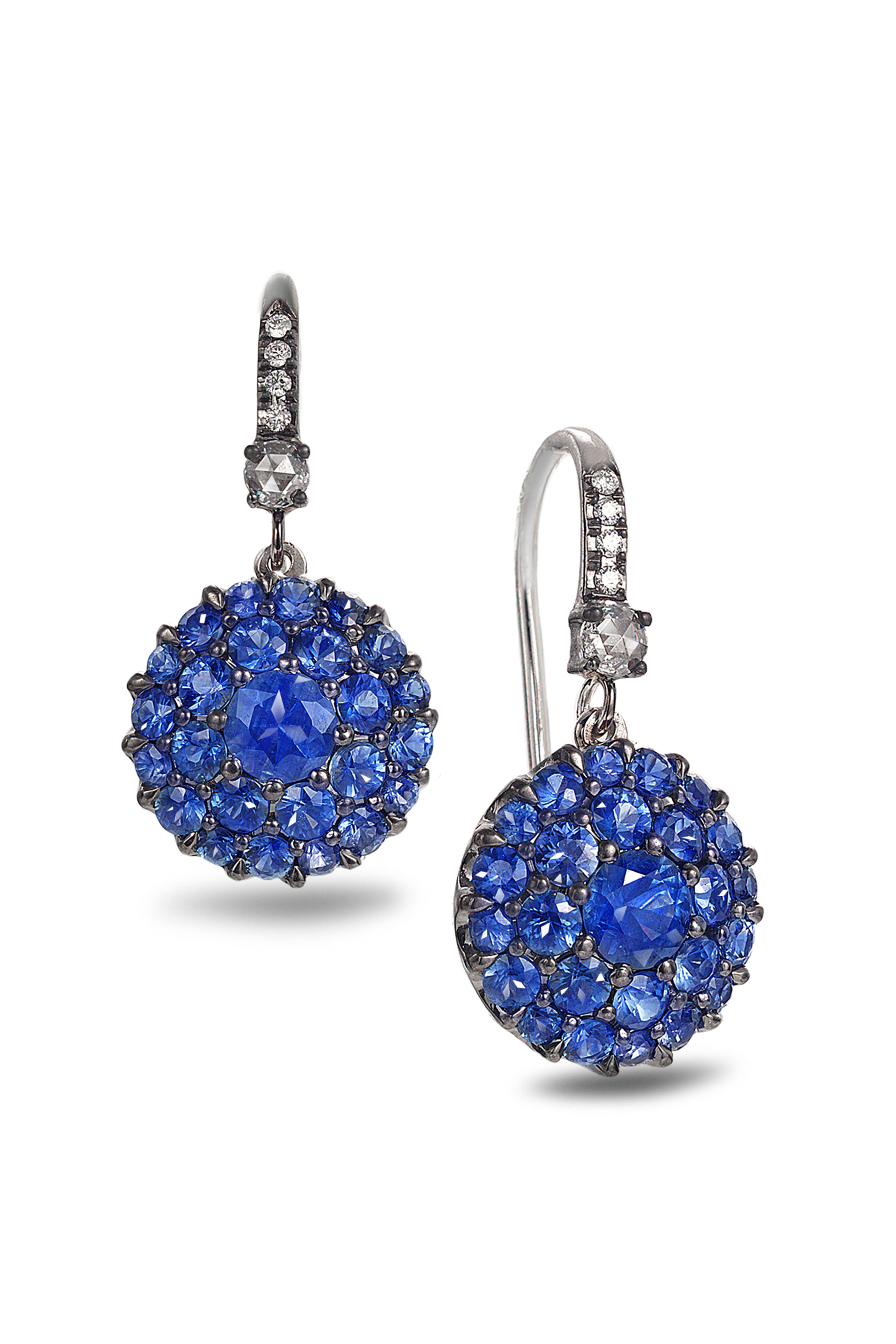Nam Cho - 18k White Gold Blue Sapphire "Button" Drop Earring