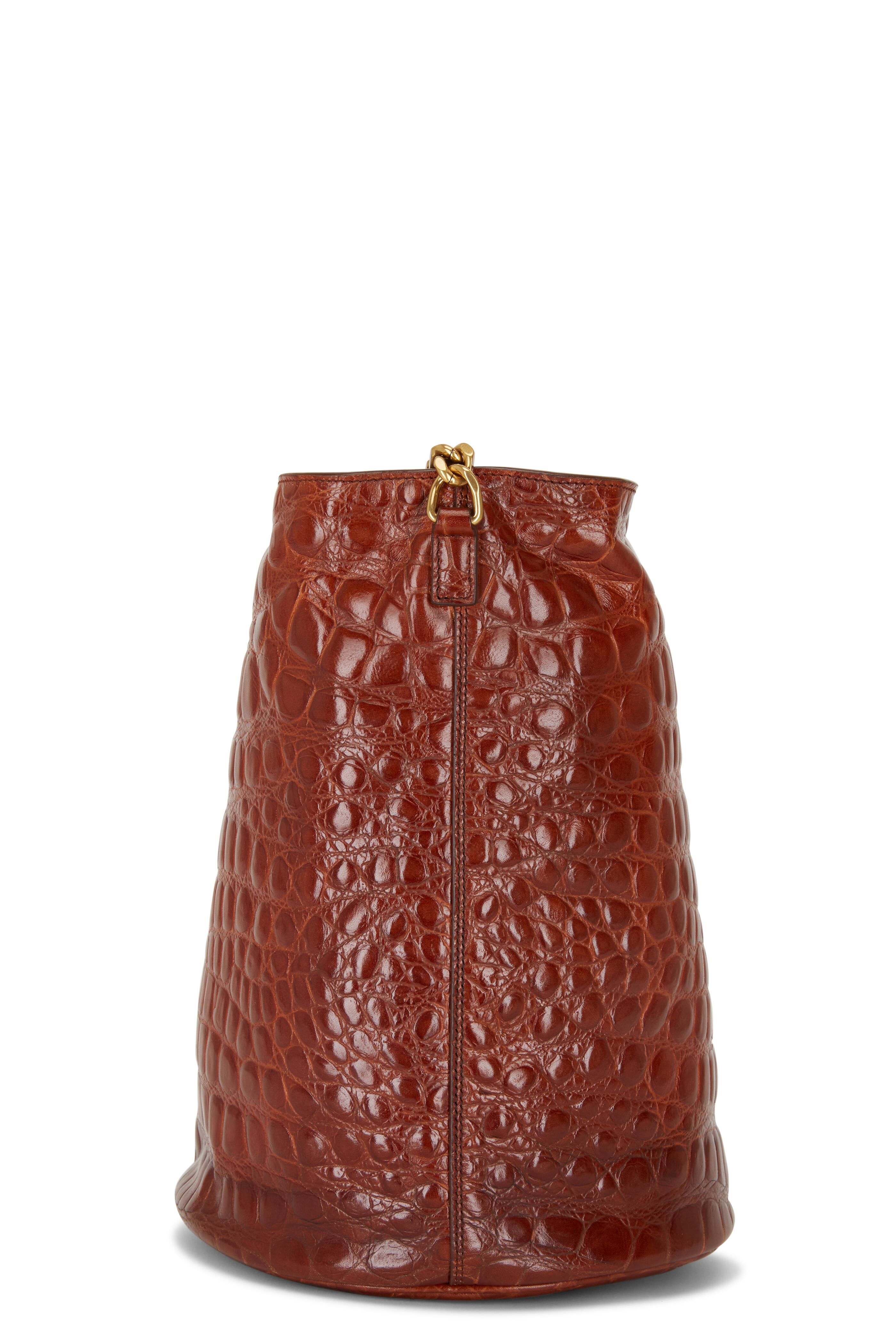 Brown Embossed Leather Bucket Bag Patricia Nash Riano Croco-Embossed Leather Drawstring Bucket  main image 2