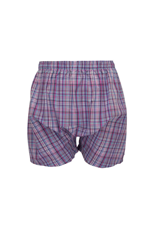 Tiger Mountain - Blue & Purple Check Cotton Boxer Shorts 