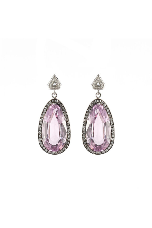 Sylva & Cie Kunzite & Diamond Oval Drop Earrings - view 1