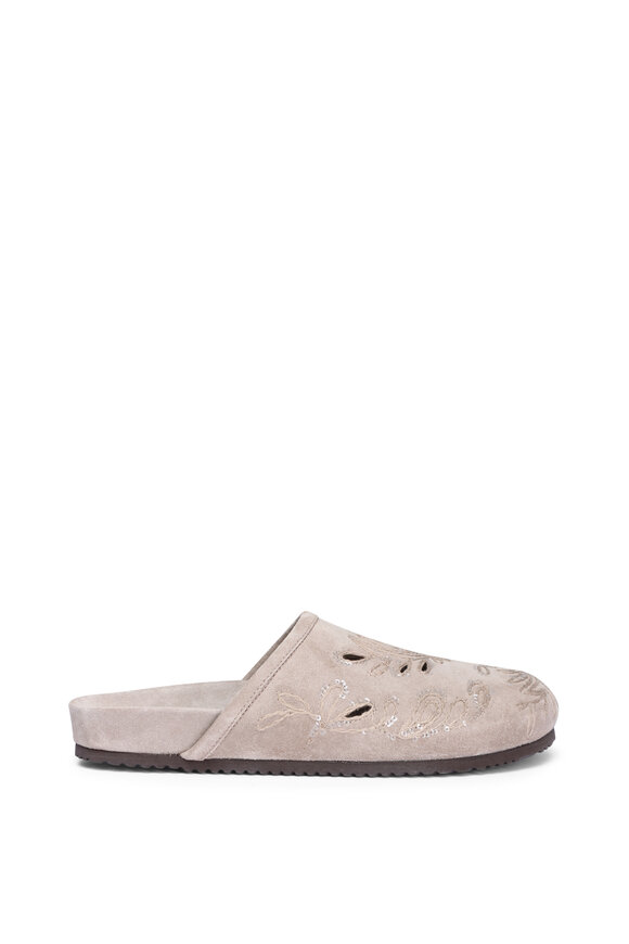 Brunello Cucinelli Ice Embellished Suede Flat Slipper - view 2