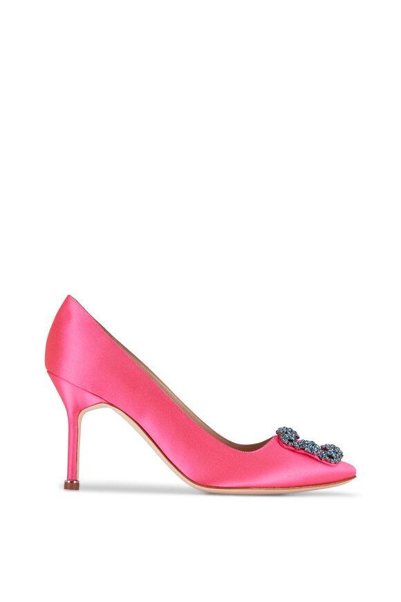 Manolo Blahnik - Hangisi Bright Pink Satin Buckle Pump, 90mm