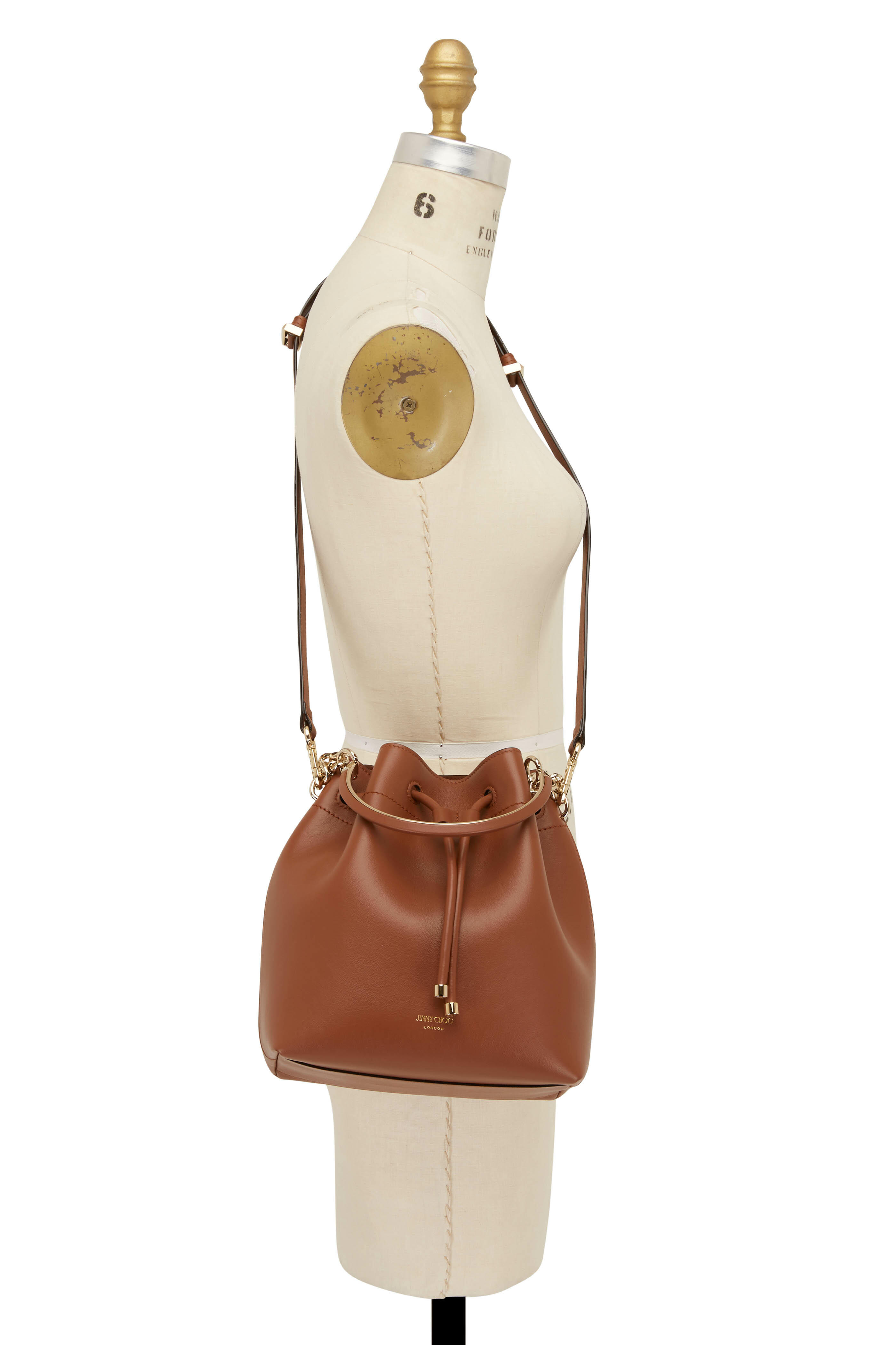 半額セール JIMMY CHOO HILDE BUCKET HAT/SHEARLING+LEATHER Bon Bon | Deep Merlot Biker Leather Bag With Pearl Closure