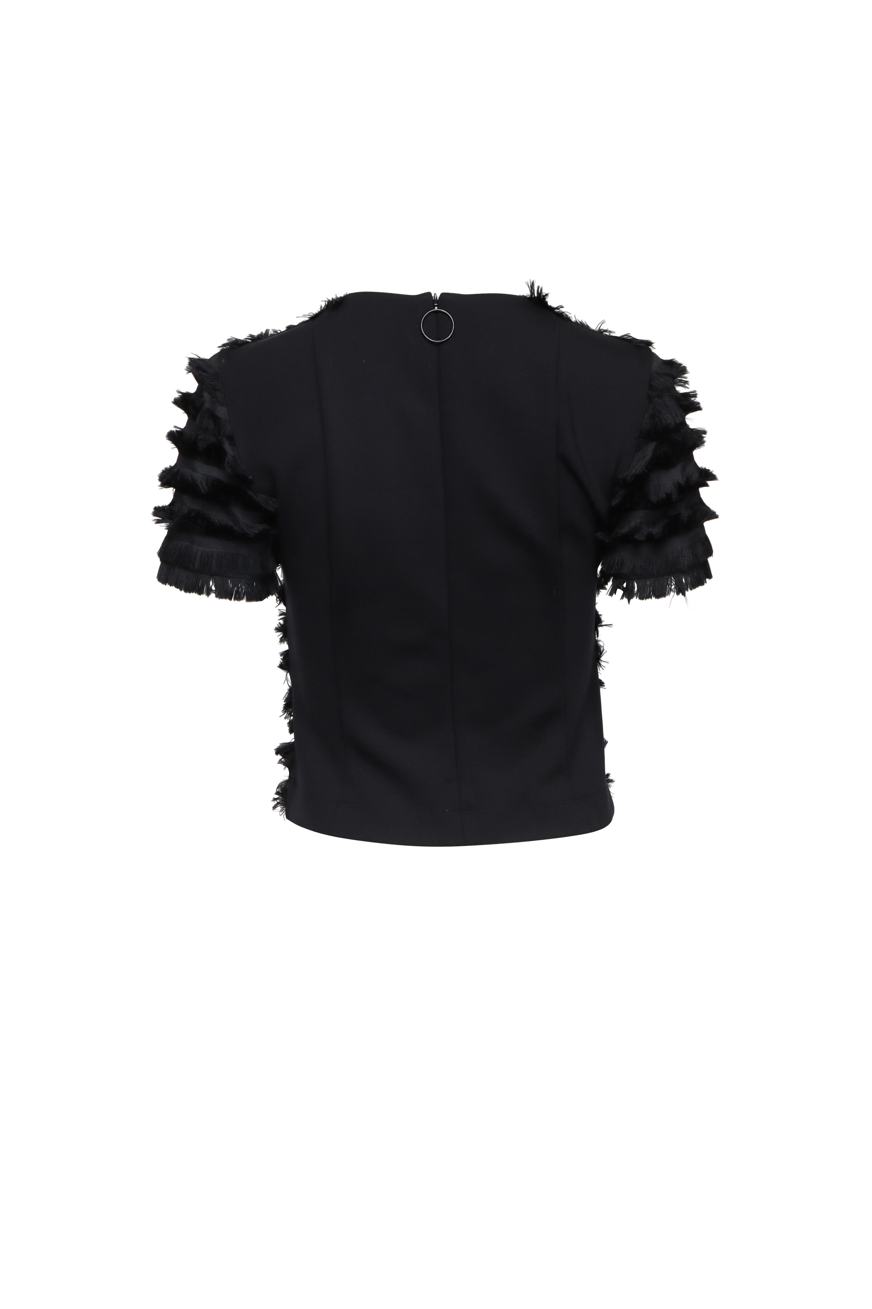 Akris Punto - Black Fringe Taffeta Crewneck Blouse
