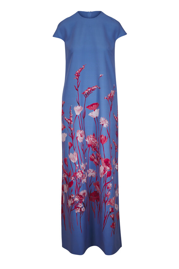 Lela Rose Cornflower Multicolor Floral Crepe Augusta Gown