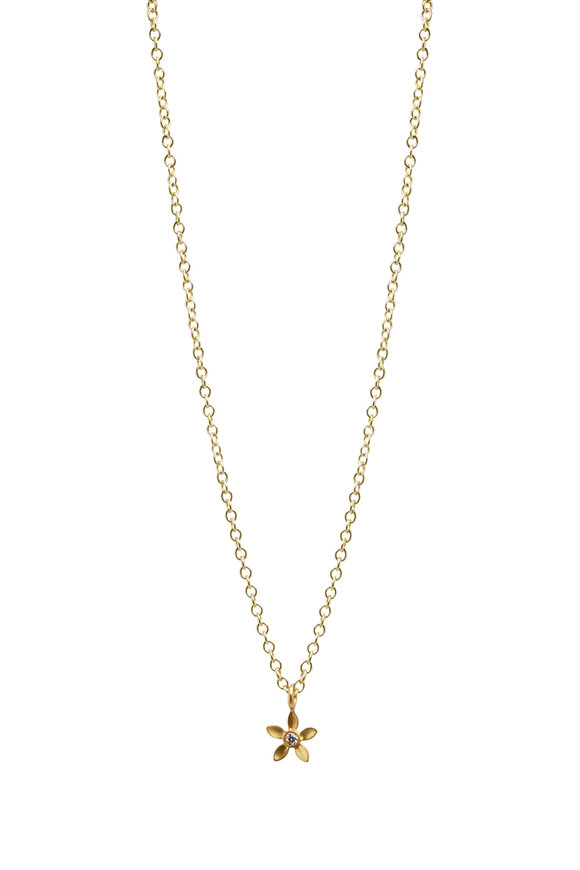 Caroline Ellen - 20K Yellow Gold Diamond Flower Pendant Necklace