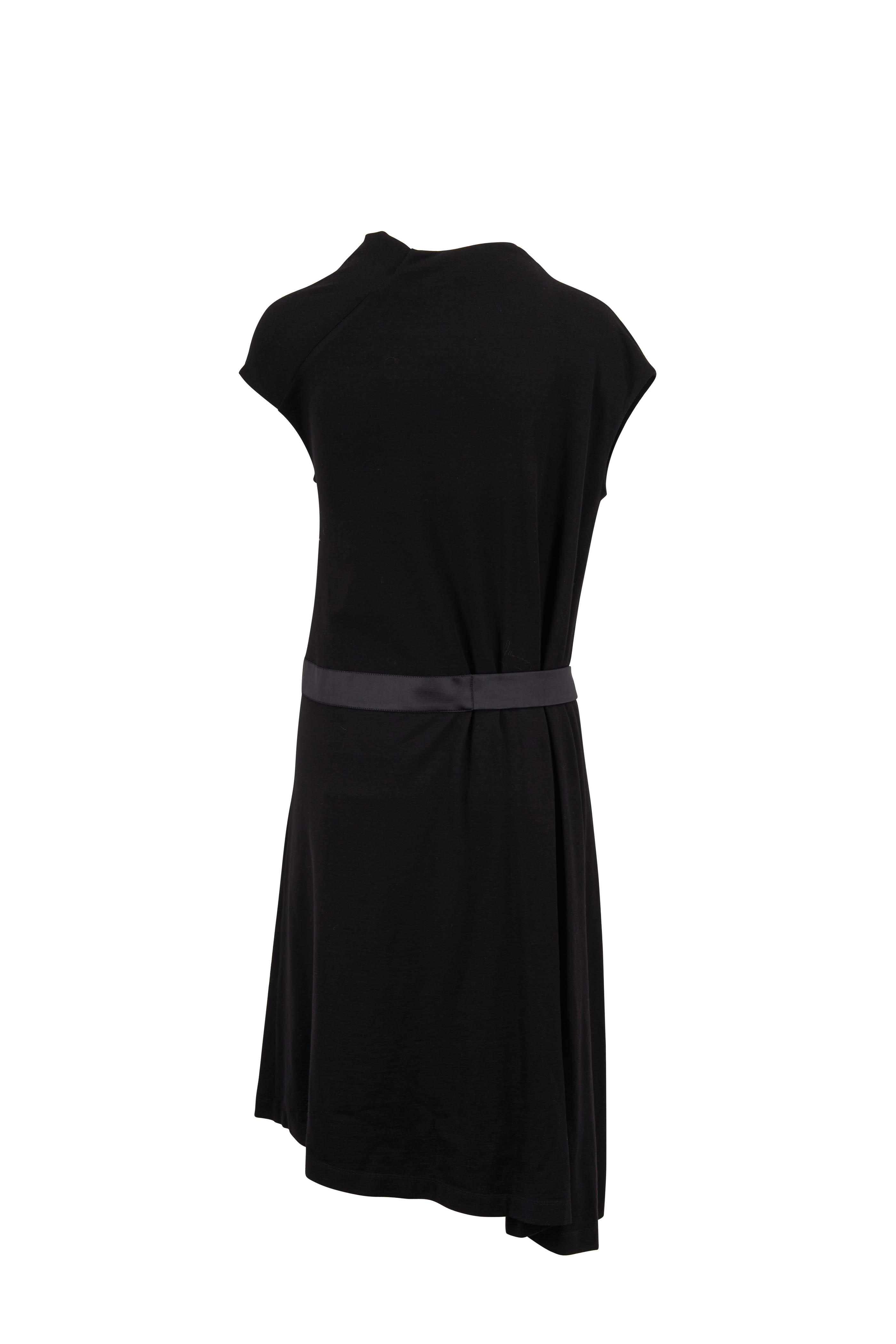 Brunello Cucinelli - Black Wool Jersey D-Ring Belt Cap Sleeve Dress