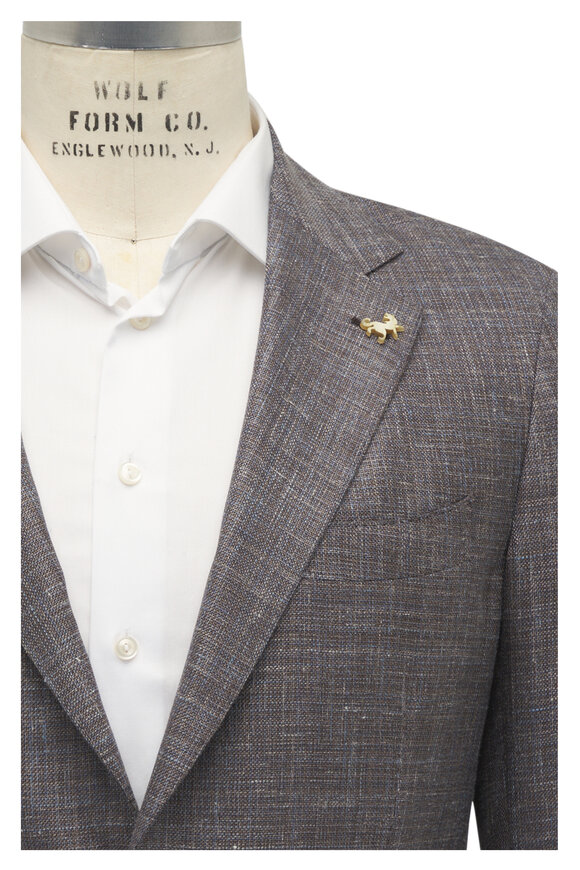 Tombolini Brown Plaid Wool, Silk & Linen Sportcoat