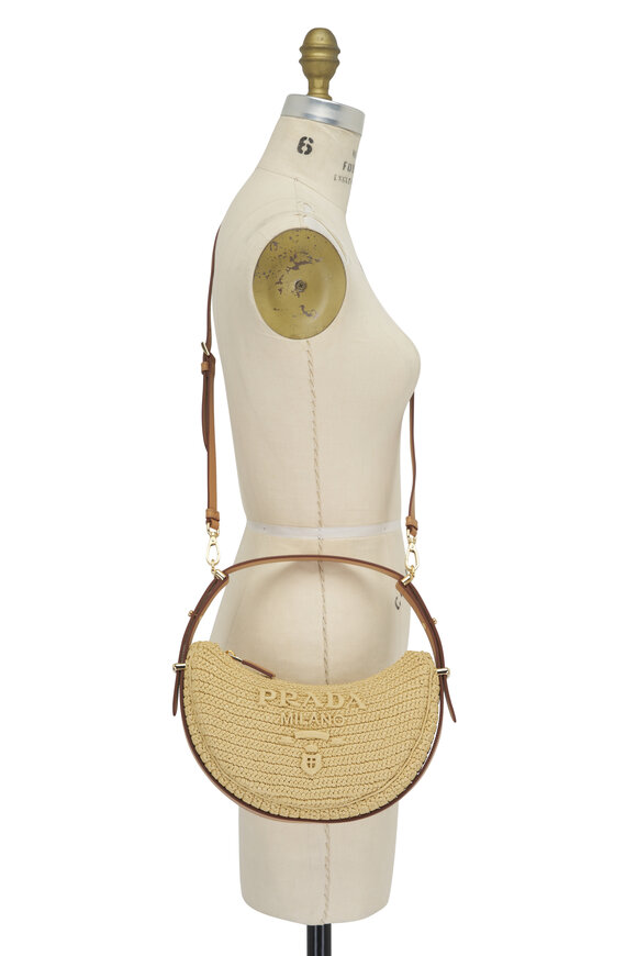 Prada - Natural Raffia Logo Crochet Shoulder Bag 