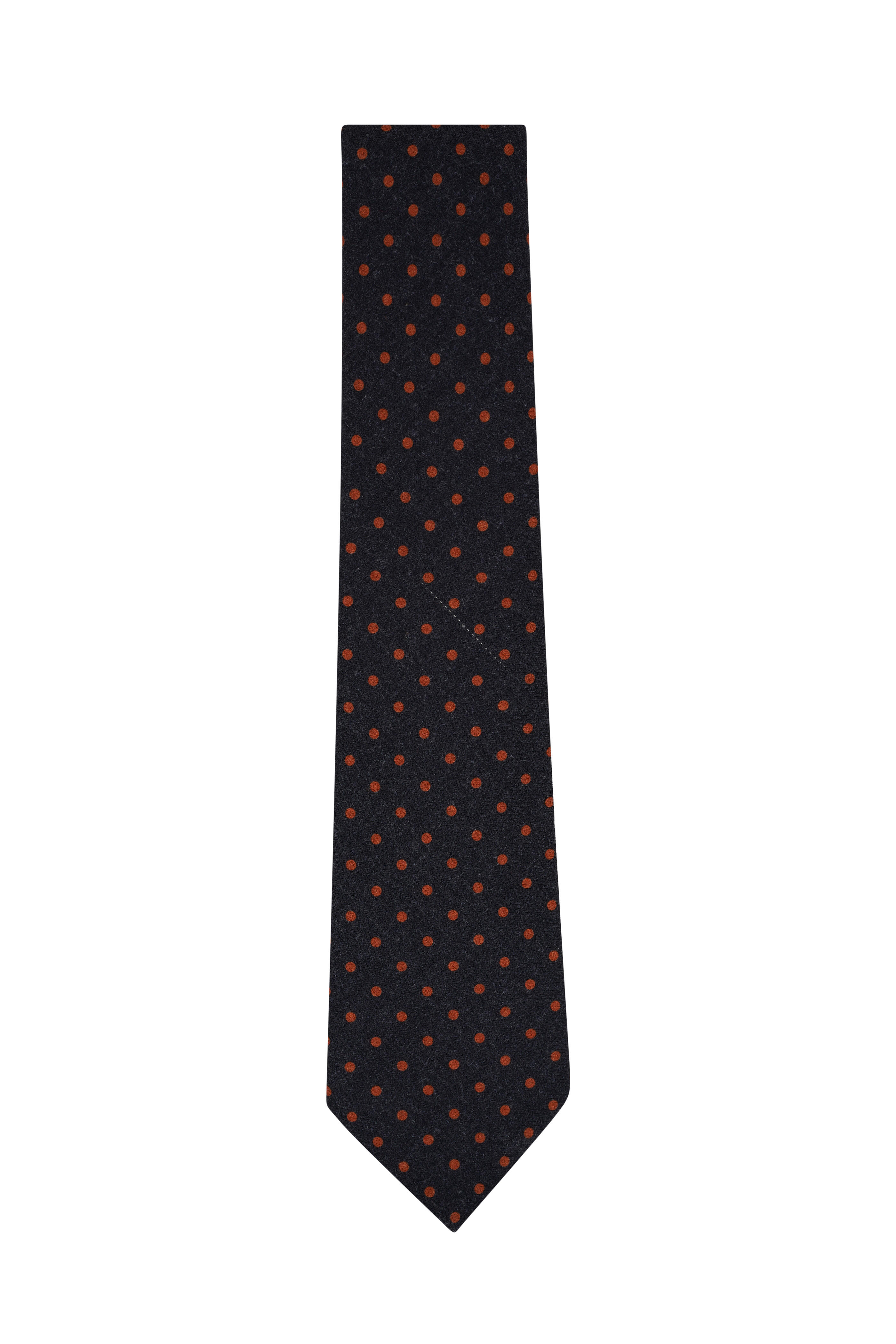 Isaia - Dark Gray & Orange Polka Dot Necktie | Mitchell Stores