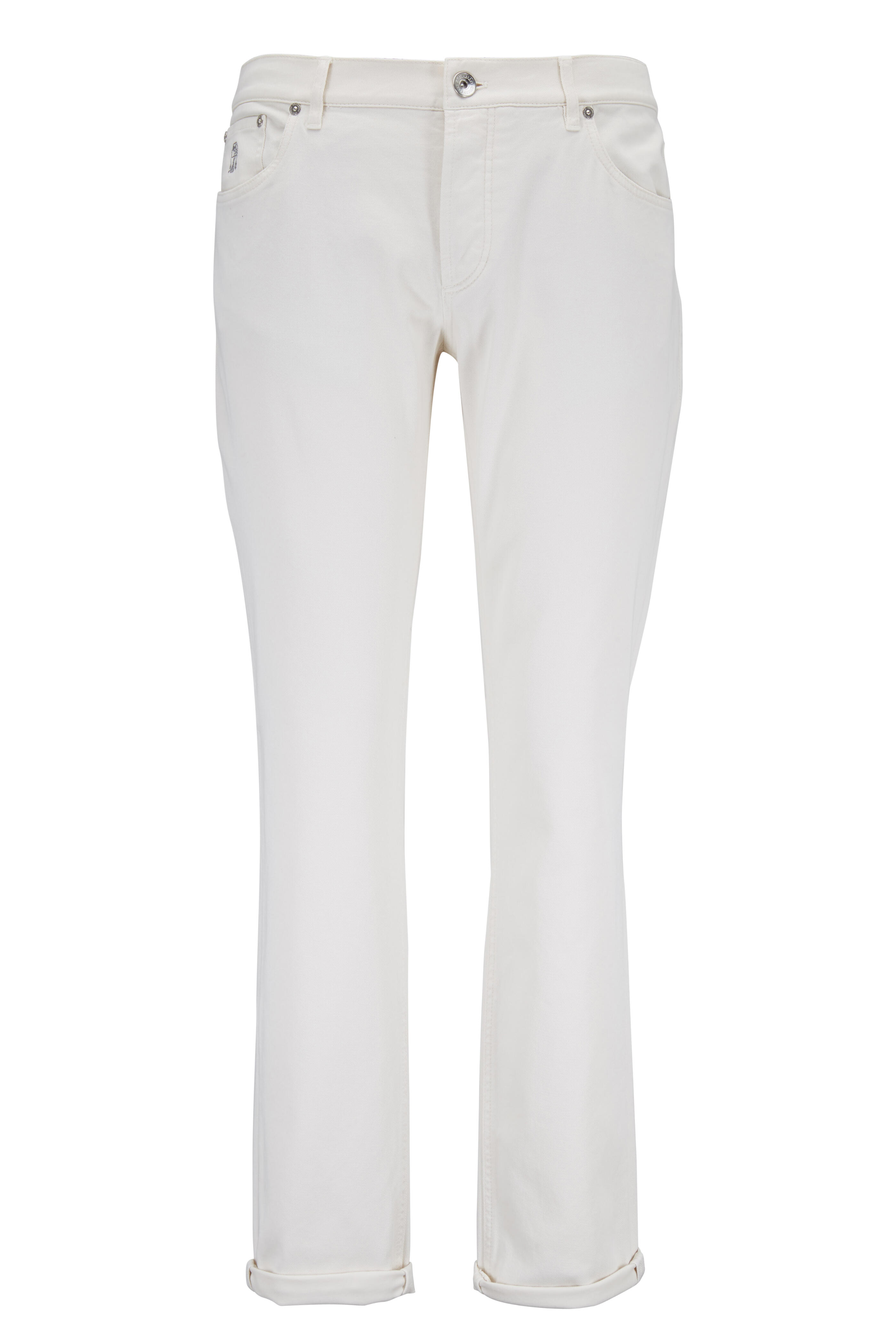 【送料&関税込】Brunello Cucinelli White Five Pocket Jeans W Brunello Cucinelli - Off-White Traditional Fit Five-Pocket Jean