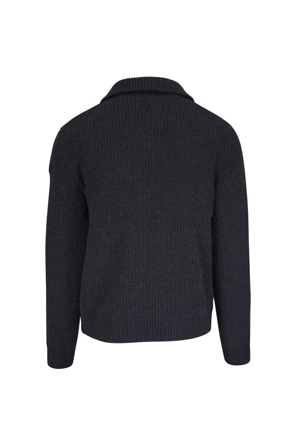 Moncler Charcoal Mixed Media Padded Wool Zip Cardigan - view 3