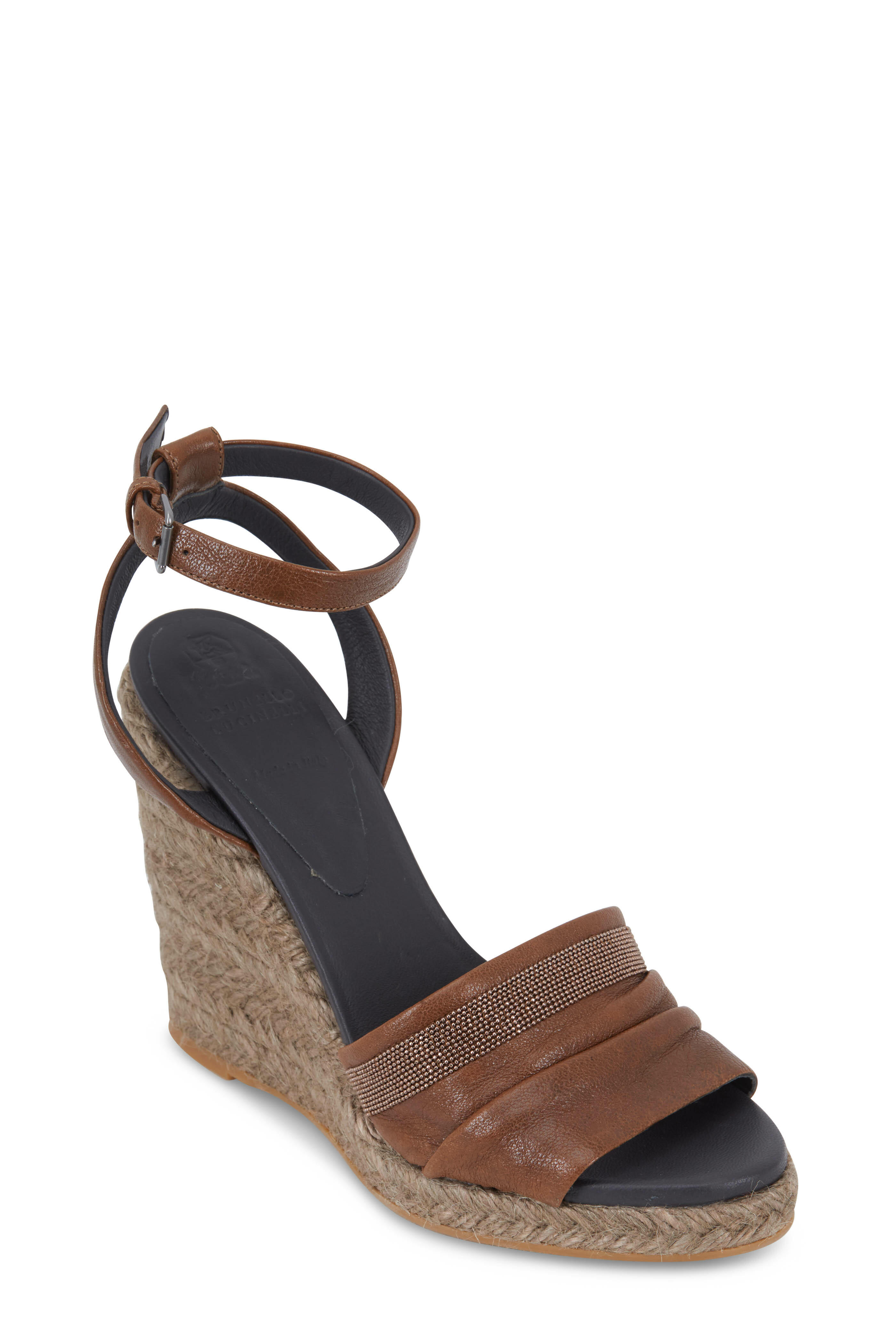 Brunello Cucinelli - Chestnut Leather Espadrille Wedge