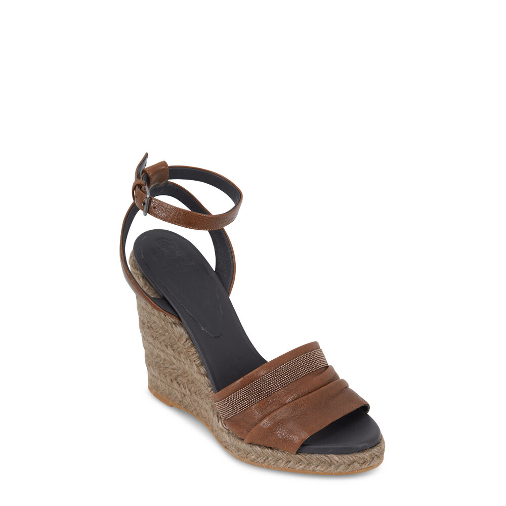 Brunello Cucinelli - Chestnut Leather Espadrille Wedge Brunello Cucinelli - Chestnut Leather Espadrille Wedge