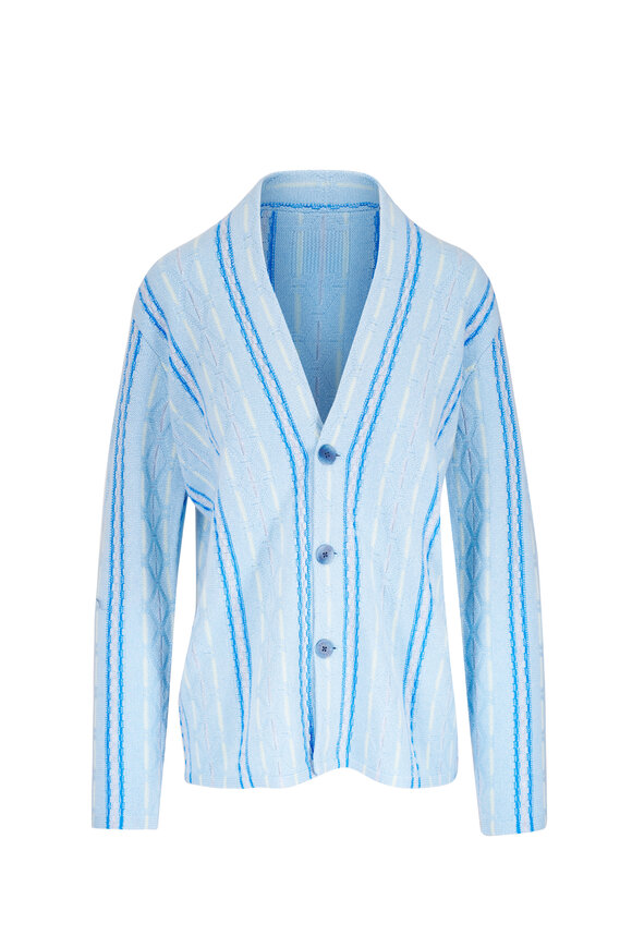 Guest in Residence Baja Everywhere Sky Blue Stripe Cashmere Cardigan